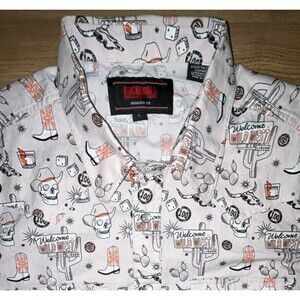 Men’s Rock & Roll Skeleton Wild West Western Pearl Button Down Shirt Large SS